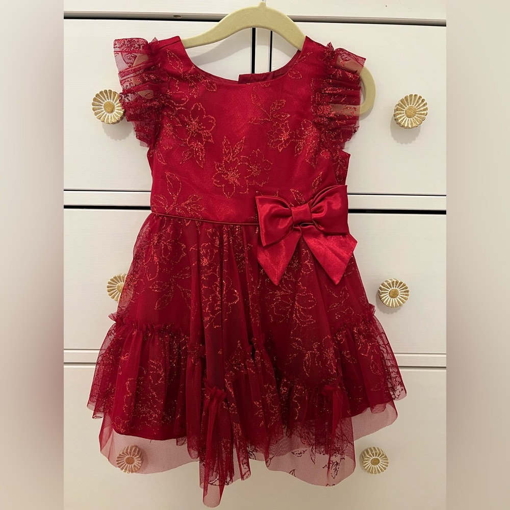 Jona Michelle Red Floral Lace Dress with Bow